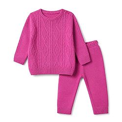 Babyhug Knit Sweater Set with Full Sleeves and Cable Knit in Fuchsia