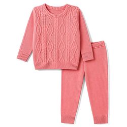 Babyhug Knit Full Sleeves Cable Design Sweater Set - Peach