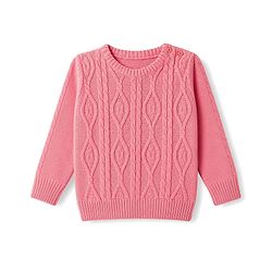 Babyhug Knit Full Sleeves Cable Design Sweater Set - Peach