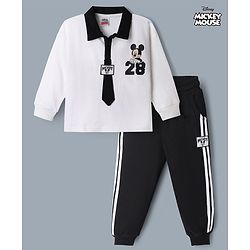 Babyhug Disney Single Jersey Knit Full Sleeves Collar T-shirt and Joggers With Mickey Mouse Graphic - White