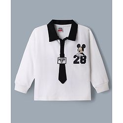 Babyhug Disney Single Jersey Knit Full Sleeves Collar T-shirt and Joggers With Mickey Mouse Graphic - White