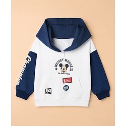 Babyhug Disney Terry Knit Full Sleeves Hooded T-shirt and Joggers Set With Mickey Mouse Graphic - Navy Blue