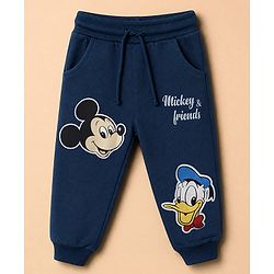 Babyhug Disney Terry Knit Full Sleeves Hooded T-shirt and Joggers Set With Mickey Mouse Graphic - Navy Blue