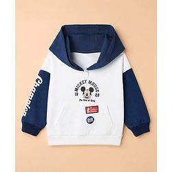 Babyhug Disney Terry Knit Full Sleeves Hooded T-shirt and Joggers Set With Mickey Mouse Graphic - Navy Blue