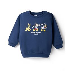 Babyhyug Disney 100% Cotton Terry Knit Full Sleeves T-Shirt & Jogger Set Mickey & Donald Print - Navy Blue