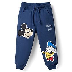 Babyhyug Disney 100% Cotton Terry Knit Full Sleeves T-Shirt & Jogger Set Mickey & Donald Print - Navy Blue
