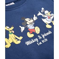 Babyhyug Disney 100% Cotton Terry Knit Full Sleeves T-Shirt & Jogger Set Mickey & Donald Print - Navy Blue