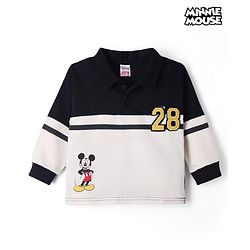 Babyhug Disney 100% Cotton Terry Knit T-Shirts with Full Sleeves and Mickey Mouse Print - Black White