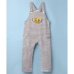 Babyhug Disney 100% Cotton Single Jersey Knit Full Sleeves Dungaree and Tee with The Lion King Graphic Print & Patch - White