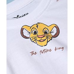 Babyhug Disney 100% Cotton Single Jersey Knit Full Sleeves Dungaree and Tee with The Lion King Graphic Print & Patch - White