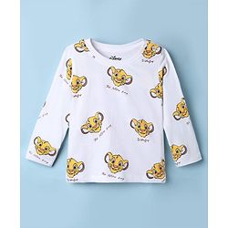 Babyhug Disney 100% Cotton Single Jersey Knit Full Sleeves Dungaree and Tee with The Lion King Graphic Print & Patch - White