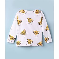 Babyhug Disney 100% Cotton Single Jersey Knit Full Sleeves Dungaree and Tee with The Lion King Graphic Print & Patch - White