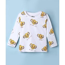 Babyhug Disney 100% Cotton Single Jersey Knit Full Sleeves Dungaree and Tee with The Lion King Graphic Print & Patch - White