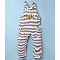 Babyhug Disney 100% Cotton Single Jersey Knit Full Sleeves Dungaree and Tee with The Lion King Graphic Print & Patch - White