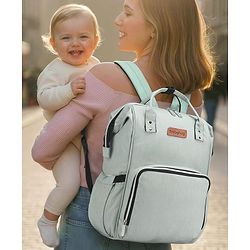 Babyhug Spacious and Multifunctional Denim Diaper Backpack - Safari Green| Wide Fish Mouth Opening| Insulated Feeding Bottle Pouches| Wipes Dispenser| Easy Access Back Opening