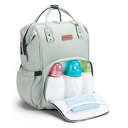 Babyhug Spacious and Multifunctional Denim Diaper Backpack - Safari Green| Wide Fish Mouth Opening| Insulated Feeding Bottle Pouches| Wipes Dispenser| Easy Access Back Opening