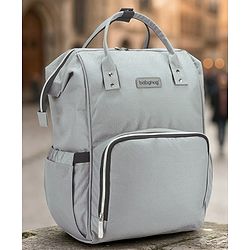 Babyhug Premium Multifunctional and Spacious Textured Diaper Backpack - Grey| 100% Polyester| Wide Fish Mouth Opening| Insulated Feeding Bottle Pouches| Wipes Dispenser| Easy Access Back Opening