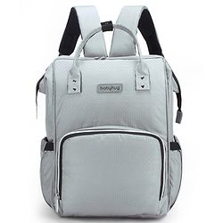 Babyhug Premium Multifunctional and Spacious Textured Diaper Backpack - Grey| 100% Polyester| Wide Fish Mouth Opening| Insulated Feeding Bottle Pouches| Wipes Dispenser| Easy Access Back Opening