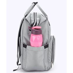 Babyhug Premium Multifunctional and Spacious Textured Diaper Backpack - Grey| 100% Polyester| Wide Fish Mouth Opening| Insulated Feeding Bottle Pouches| Wipes Dispenser| Easy Access Back Opening