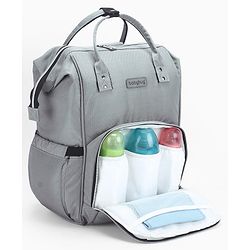 Babyhug Premium Multifunctional and Spacious Textured Diaper Backpack - Grey| 100% Polyester| Wide Fish Mouth Opening| Insulated Feeding Bottle Pouches| Wipes Dispenser| Easy Access Back Opening