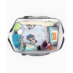 Babyhug Premium Multifunctional and Spacious Textured Diaper Backpack - Grey| 100% Polyester| Wide Fish Mouth Opening| Insulated Feeding Bottle Pouches| Wipes Dispenser| Easy Access Back Opening
