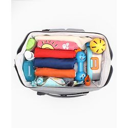 Babyhug Premium Multifunctional and Spacious Textured Diaper Backpack - Grey| 100% Polyester| Wide Fish Mouth Opening| Insulated Feeding Bottle Pouches| Wipes Dispenser| Easy Access Back Opening