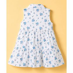 Babyhug Twill Woven One Piece Dress with Sleeveless and Floral Print - White