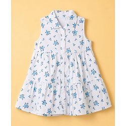 Babyhug Twill Woven One Piece Dress with Sleeveless and Floral Print - White