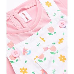 Babyhug Twill Woven Frock and Tee with Half Sleeves and Floral Print - White