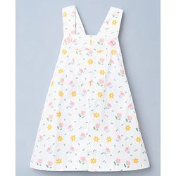 Babyhug Twill Woven Frock and Tee with Half Sleeves and Floral Print - White