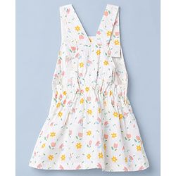Babyhug Twill Woven Frock and Tee with Half Sleeves and Floral Print - White