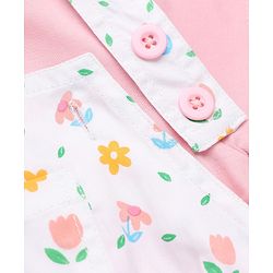 Babyhug Twill Woven Frock and Tee with Half Sleeves and Floral Print - White
