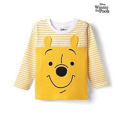 Babyhug Disney Cotton Knit Striped T-Shirt with Full Sleeves and Winnie The Pooh Print - Yellow