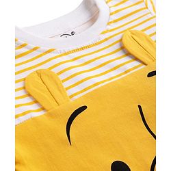 Babyhug Disney Cotton Knit Striped T-Shirt with Full Sleeves and Winnie The Pooh Print - Yellow