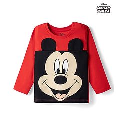 Babyhug Disney Single Jersey Full Sleeves T-shirt With Mickey Mouse Graphic - Red