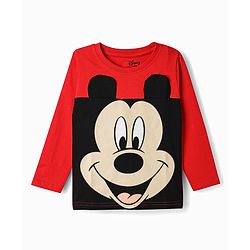 Babyhug Disney Single Jersey Full Sleeves T-shirt With Mickey Mouse Graphic - Red