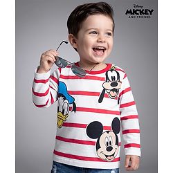 Babyhug Disney Cotton Single Jersey Knit T-Shirt with Full Sleeves and Mickey Mouse and Friends Print - Red