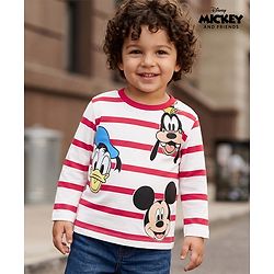 Babyhug Disney Cotton Single Jersey Knit T-Shirt with Full Sleeves and Mickey Mouse and Friends Print - Red