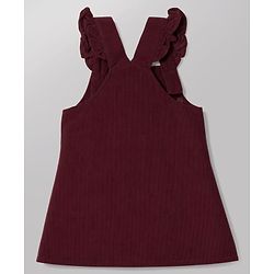 Babyhug Corduroy Woven Frock with Inner Tee with Half Sleeves and Butterfly Print - Maroon