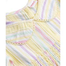 Babyhug Cotton Woven Frill Sleeves Striped One Piece Dresses - Yellow