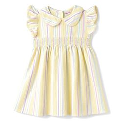Babyhug Cotton Woven Frill Sleeves Striped One Piece Dresses - Yellow