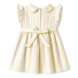 Babyhug Cotton Woven Frill Sleeves Striped One Piece Dresses - Yellow