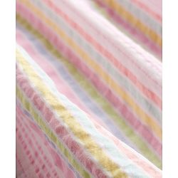 Babyhug Woven Frill Sleeves Peter Pan Collared Smocked Striped Frock - Pink