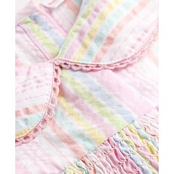 Babyhug Woven Frill Sleeves Peter Pan Collared Smocked Striped Frock - Pink