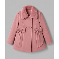 Babyhug Woven Trench Coat with Full Sleeves and Bow Detail - Pink