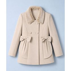 Babyhug Woven Trench Coat with Full Sleeves and Bow Detail - Pink