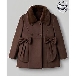 Babyhug Woven Trench Coat with Full Sleeves and Bow Detail - Brown
