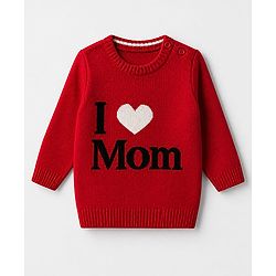 Babyhug Knit Full Sleeves Sweater Set With I Love Mom Design - Red