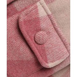Babyhug Suede Woven Checked Hooded Jacket with Full Sleeves - Pink