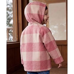 Babyhug Suede Woven Checked Hooded Jacket with Full Sleeves - Pink